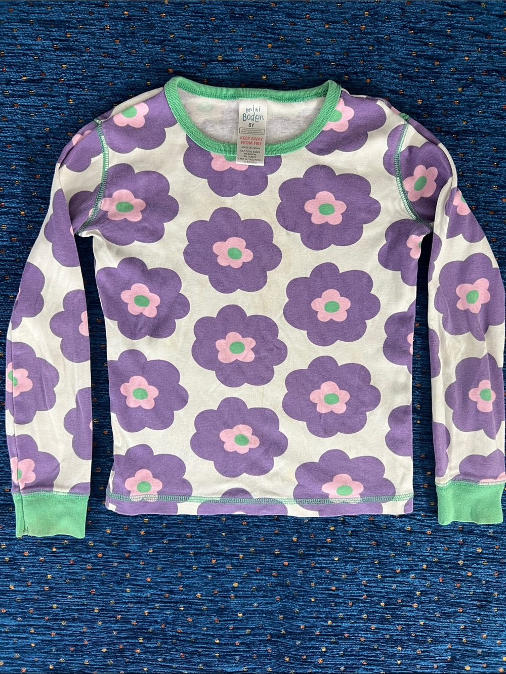 Mini Boden Girls' Purple Floral Long Sleeve PJ Top size 8
